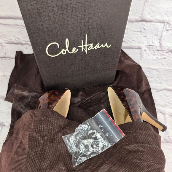 Cole Haan Womens Carma Peep Toe Heels Sz 8 B Patent Leather Tortoise Air Sole - Picture 13 of 14